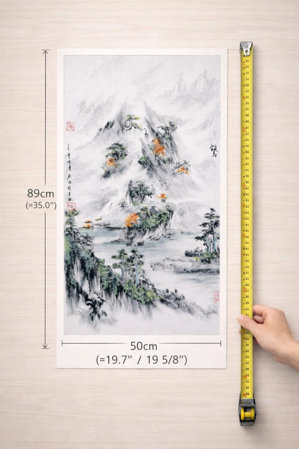 Misty Mountains & River – Vertical Shanshui Ink on Cardstock | Custom Sizes Available