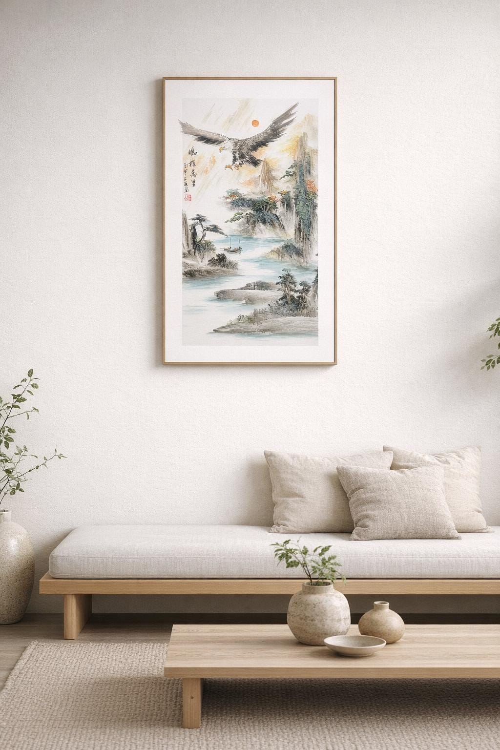 Peng Cheng Wan Li – Soaring Eagle Over Teal River | Original Shanshui Landscape