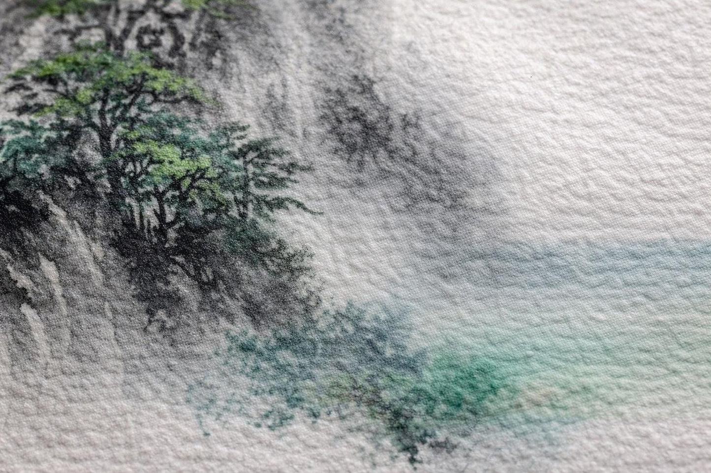 Rising Sun Panorama Painting, Original Chinese Ink Wash Landscape, 50x130cm Horizontal Wall Art, Made to Order