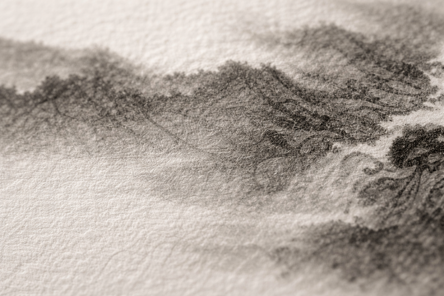 Misty Mountains & Waterfall — Chinese Ink Landscape Print (Panoramic, Unframed)