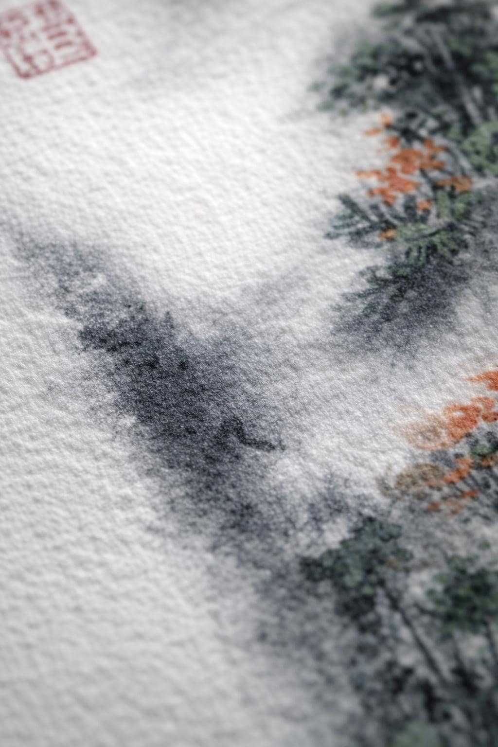 Misty Mountains & River – Vertical Shanshui Ink on Cardstock | Custom Sizes Available