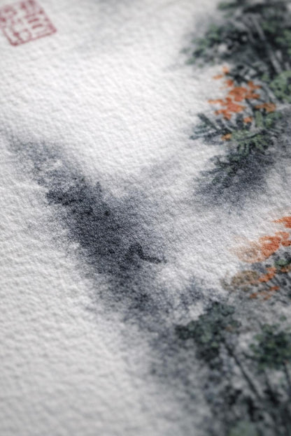 Misty Mountains & River – Vertical Shanshui Ink on Cardstock | Custom Sizes Available